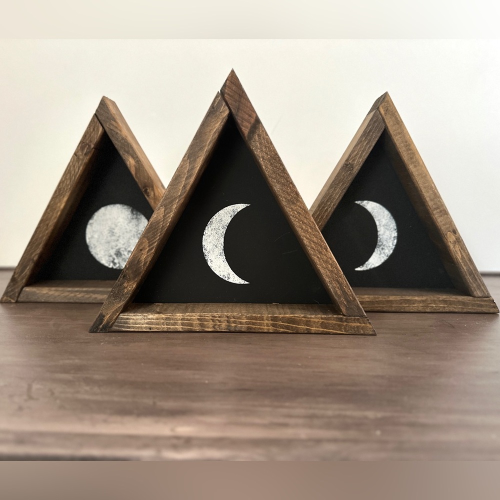 3 PIECE Moon Phases Wood Triangle Signs